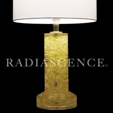 FRACTAL LUCITE ACRYLIC MID MODERN ICE CHIPS CLEAR YELLOW CYLINDER TABLE LAMP 60s picture