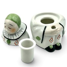 Vtg Art Deco Porcelain PIERROT Clown Figural Inkwell Seated Novelty Insert 7073 picture