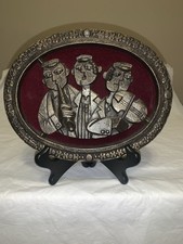 Vintage Frank Meisler Israel Aluminum Plaque Hasidic Klezmer Musicians MCM picture