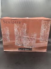 VTG RARE Luminarc Sculptra Glass Set 16 Pc (8- 15.25 oz & 8-12.5 oz) New In Box picture