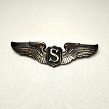 Authentic WWII USAAF Service Pilot Wings 3-Inch Full Size Sterling Silver Pinbac picture