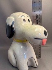 Vintage 1970's Snoopy Bank Ceramic Yellow Collar Pink Tongue With Stopper picture