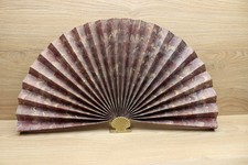 Vintage Marbled Paper Folding Fan Brass Shell Stand Wall Decor Taiwan picture