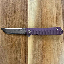 TacKnives Purple Titanium Handle Damascus Blade Tanto Frame Lock Pocket Clip picture