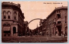 Jacksonville Illinois West State Street Archway Streetcar As-Is Postcard picture