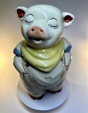 SMILEY PIG COOKIE JAR YELLOW SCARF SHAWNEE POTTERY Vintage 1940's made in USA picture