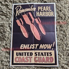 1944 WW2 USA AMERICA PEARL HARBOR COAST GUARD WAR VINTAGE PROPAGANDA POSTER E135 picture