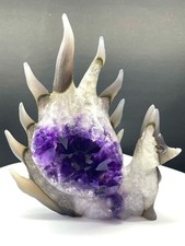 1.39LB Natural Amethyst Agate Quartz Carved Nine-tailed fox Crystal Reiki Decor picture