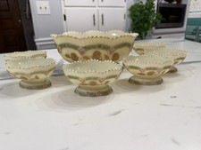 1899 EAPG Northwood CHRYSANTHEMUM SPRIG Uranium CUSTARD Glass  BERRY BOWL SET picture