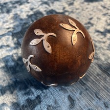 Vintage Metal Inlay Wood Carpet Ball 3” picture