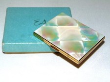 Lovely Vintage ELGIN Mother of Pearl COMPACT & Felt Bag & Box, Excellent picture