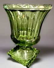Vintage 1970s Lenox Green Indiana Glass Fluted Top W/ Pedestal Flower Vase picture