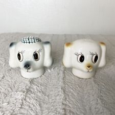 Vintage Made In Japan Dog Head Salt And Pepper Shakers Boy Girl Hat Side By Side picture