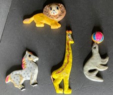 Vtg De Sela Paper Mache Ornament Set With Lion Seal Giraffe Horse Made In Mexico picture