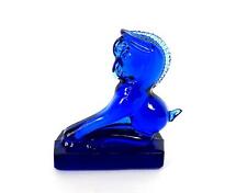 Imperial Glass Signed Ultra Blue Balking Horse 3 1/2