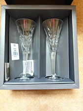 Waterford Lincoln Cut Crystal Stemmed Champagne Flutes Pair 6 oz w/ Box picture