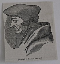 small 1832 magazine engraving ~ Portrait of ERASMUS reading picture