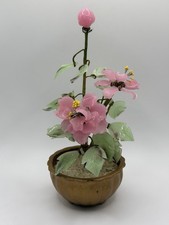 Pink Chrysanthemum Jade 8” Figurine Mineral Glass Flower Vintage Cottage Coastal picture
