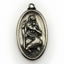 Vintage Theda Sterling Silver Saint St Christopher Medal Pendant Oval Shape picture
