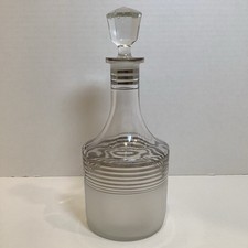 Vintage Mid Century Decanter Half Frosted with Silver Toned Banded Accents picture