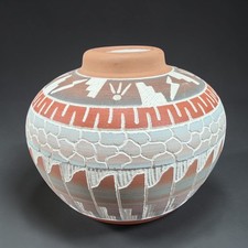 E Whitegoat Navajo Etched Seed Pot Pottery Southwestern Sgraffito Vase Vessel picture