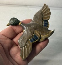 Small Vintage Hand Carved Painted Duck Figurine Wall Decor picture