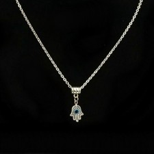 TINY HAMSA HAND OF FATIMA NECKLACE Kabbalah Evil Eye Charm Good Luck Protection picture