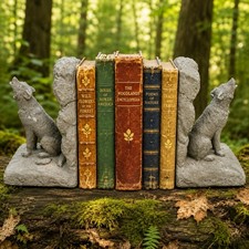 Vintage Living Stone 1996 Heavy Bookends Howling Wolves Outdoors Forest Rustic picture