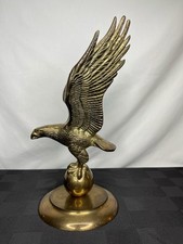 Vintage Large 11.5 inch Flying Eagle Carrying Globe Earth Solid Brass Statue picture