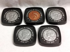 5 Plastic Vintage Commercial & Savings Bank Advertising Coasters Rare U.S. Coin  picture