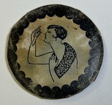Antique 1920s Flapper Girl Risqué Pinback Button, Naughty, Mirror Image picture