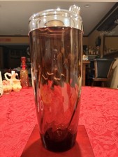 Vintage Hazel Atlas Moroccan Amethyst Purple Glass Swirl Cocktail Shaker Ex Con picture