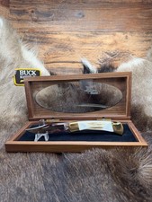 1995 Buck 110 Knife With Genuine Elk  Handle Stainless Blade Mint Display Case picture