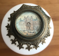 Antique French Opaline Perfume Bottle with Eglomise 