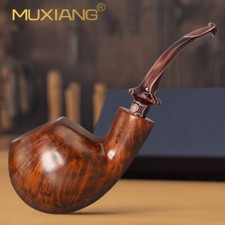 MUXIANG Smooth Briar Tobacco Pipe Handmade Freehand Pipe Bent Vulcanite Stem picture
