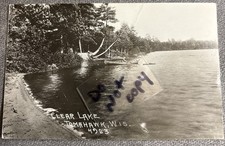 Tomahawk WI Clear Lake Man In Boat Real Photo Postcard Wisconsin RPPC 1934 PM picture