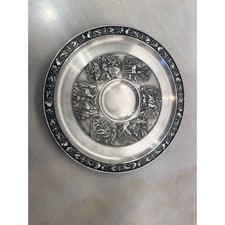 Zinn-Becker Stuttgart 95% Pewter Hunting Scene Relief Wall Plate 12