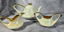 Vtg Lusterware Aladdin Teapot Sugar Creamer Tea Set  Pearl China 22kt Gold Trim picture