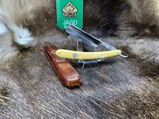 Vintage Puma 89 6/8 Yellow Handle Straight Razor With Silver Etch Puma Coffin picture
