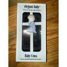 Elegant Baby Cross Wall Plaque Praying Boy Blue Hand Painted Glazed baptism gift picture