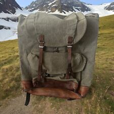 Swiss Army Vintage Mountain Field Backpack Military Canvas Leather WW2 Era Old picture