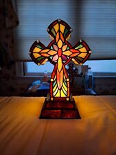 Tiffany Style Stained Glass Lighted Cross Desktop, Celtic, Tabletop Read Descrip picture
