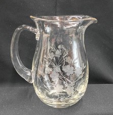 Etched Glass Pitcher Vintage Rare  picture
