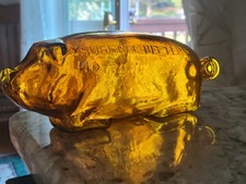 Crude Near Attic Suffolk Boston Golden Yellow Figural Pig Bitters Bottle Nice picture