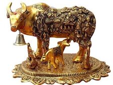 Metal Antique Gold Kamdhenu Cow and Calf Idol Showpiece Statue, Size 24 cm Gift picture