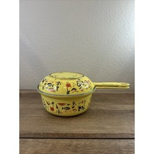 Descoware Yellow Enamel Cast Iron Saucepan Skillet Set Made in Belgium Vintage picture