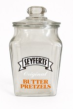 Seyfert’s Original Butter Pretzel Large Glass Advertising Display Jar With Lid picture