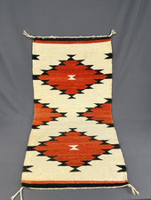 Vtg Navajo Kilim Hand-Woven Orange DIAMOND EYE DAZZLER Rug Textile 39x19: EUC picture