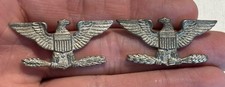 Vintage US Army Silver Filled Colonel Eagle Insignia Military Pins Pair picture