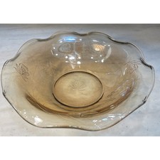 Vintage Jeannette Floragold Louisa Depression Glass Ruffled Rim Bowl 9 inch picture